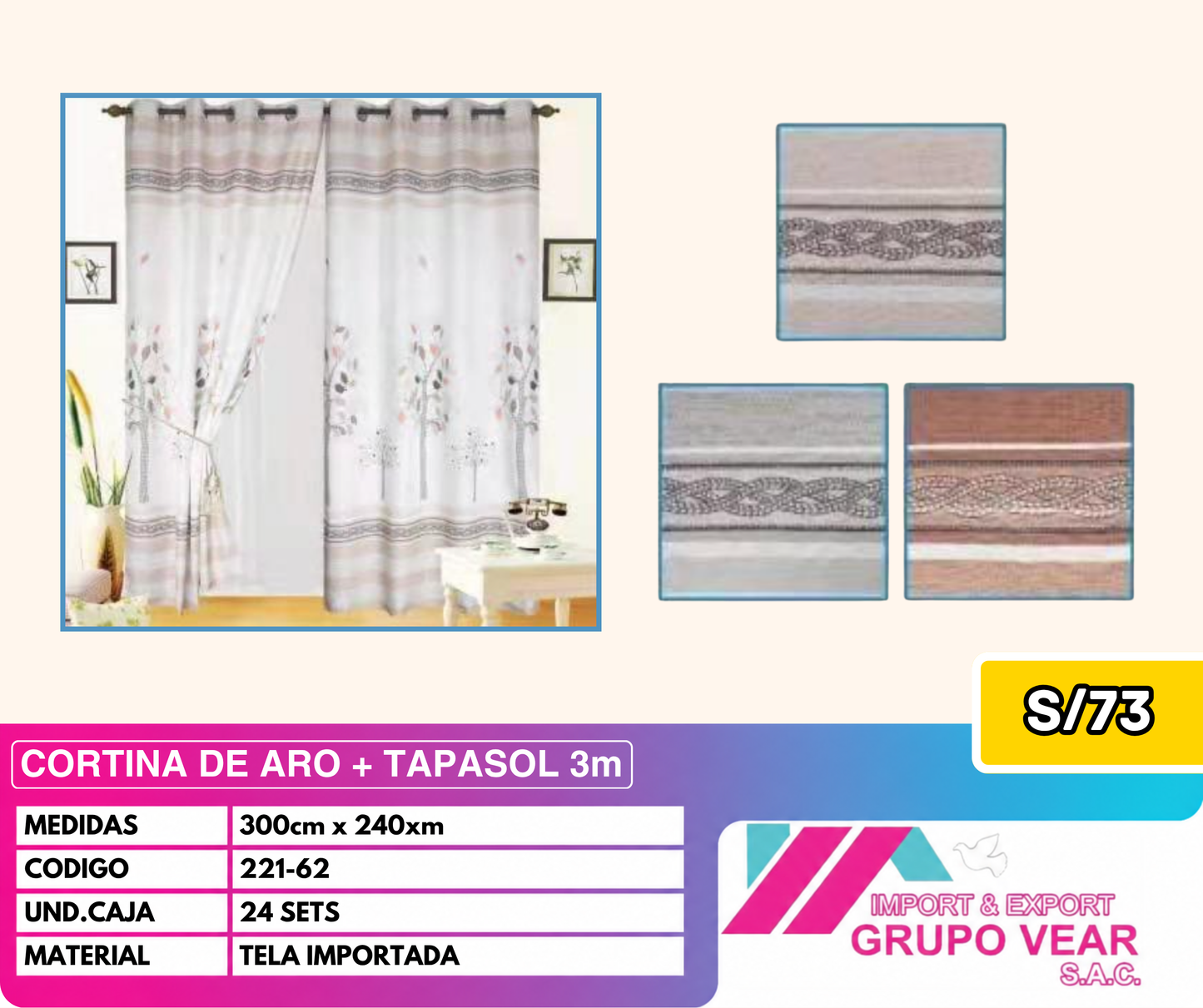 CORTINA DE ARO + TAPASOL 3MTS (24 SETS)