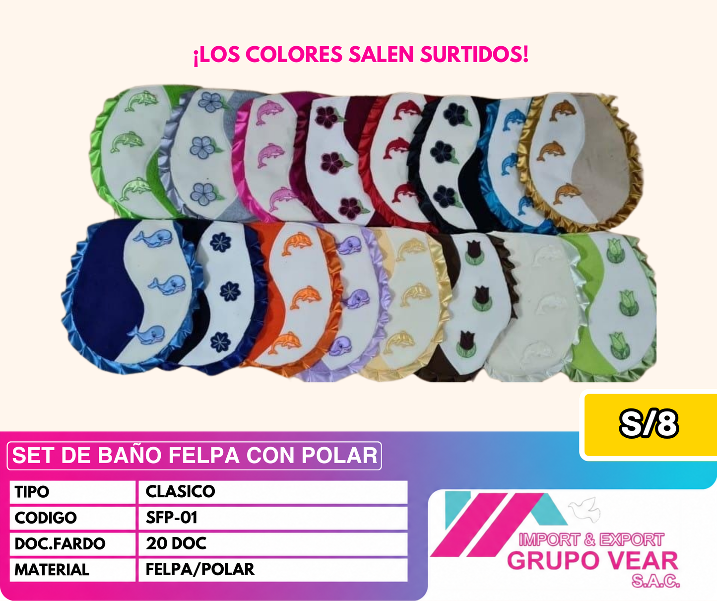 SET DE BAÑO FELPA CON POLAR (20 DOC)