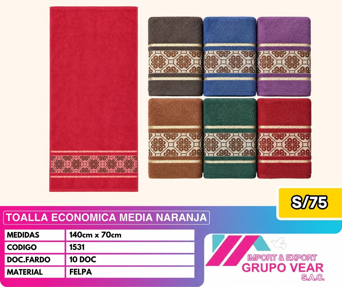 TOALLA ECONOMICA MEDIA NARANJA (10 DOC)