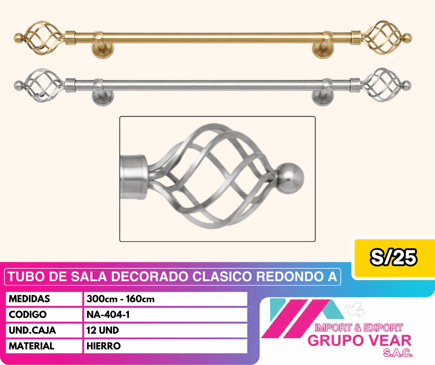TUBO DE SALA DECORADO CLASICO REDONDO "A" (12UND)