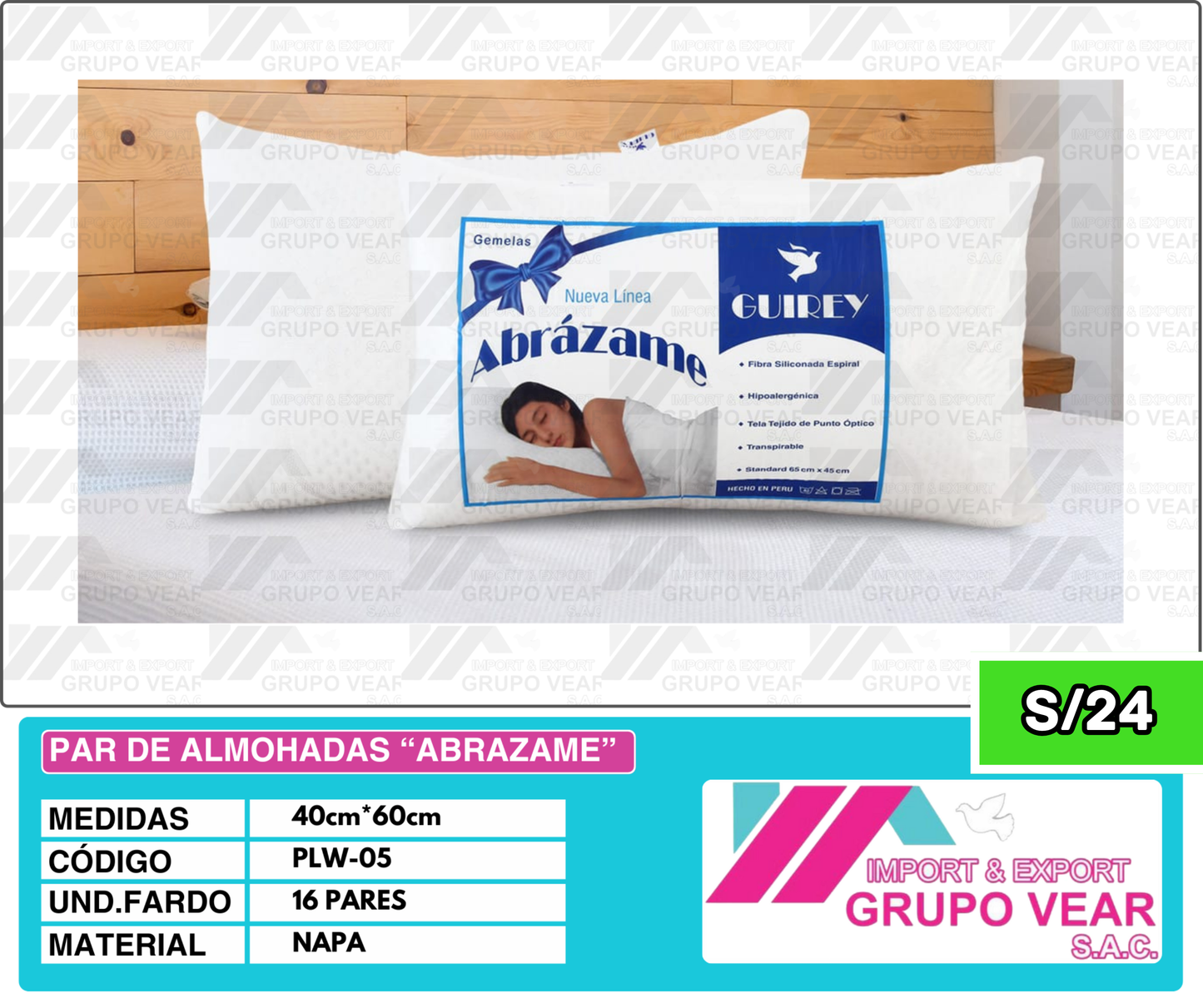 PAR DE ALMOHADAS "ABRÁZAME" (16 PAQUETES)