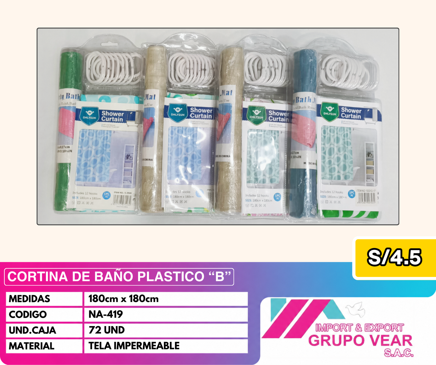 CORTINA DE BAÑO PLASTICO "B"