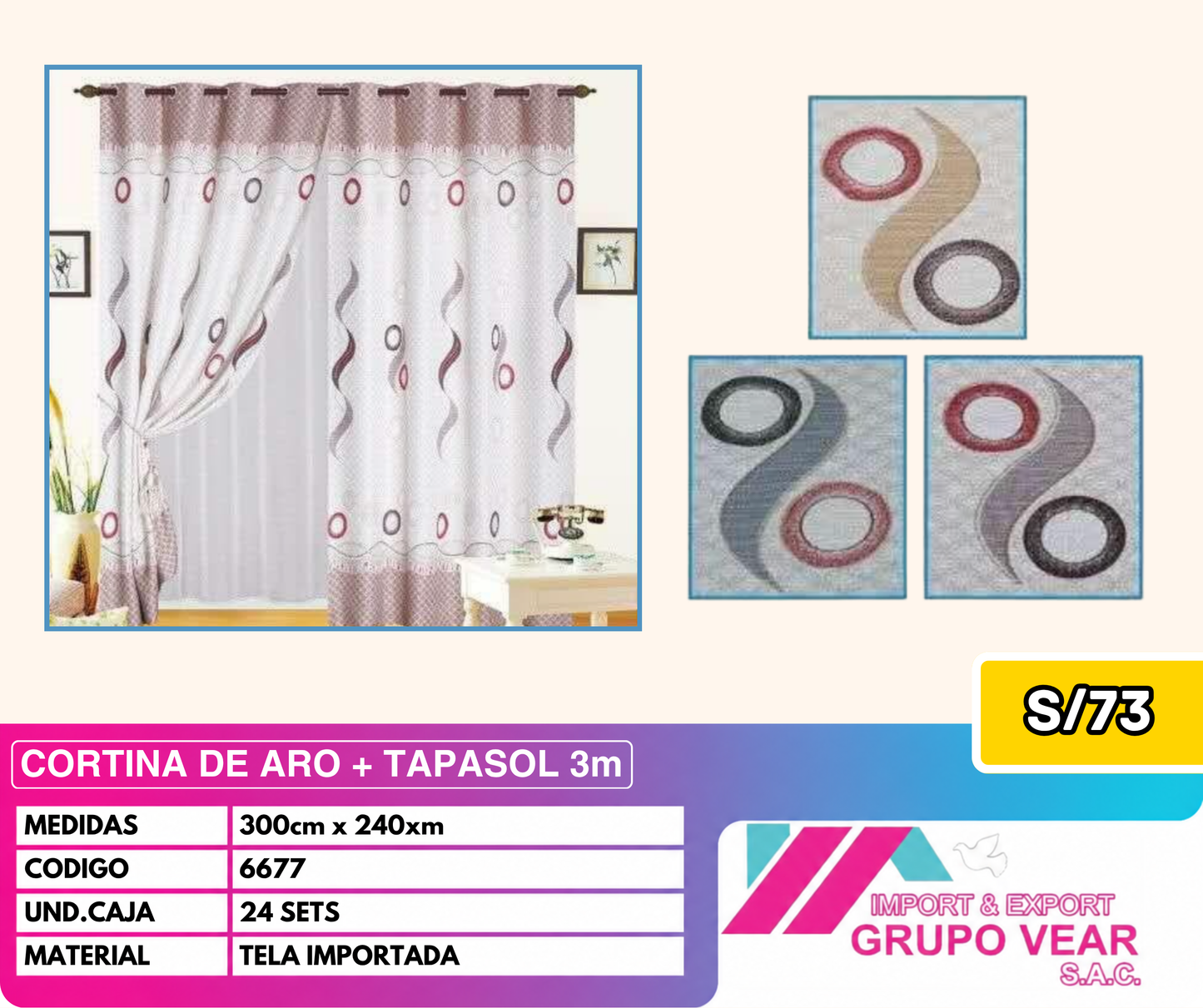 CORTINA DE ARO + TAPASOL 3MTS (24 SETS)