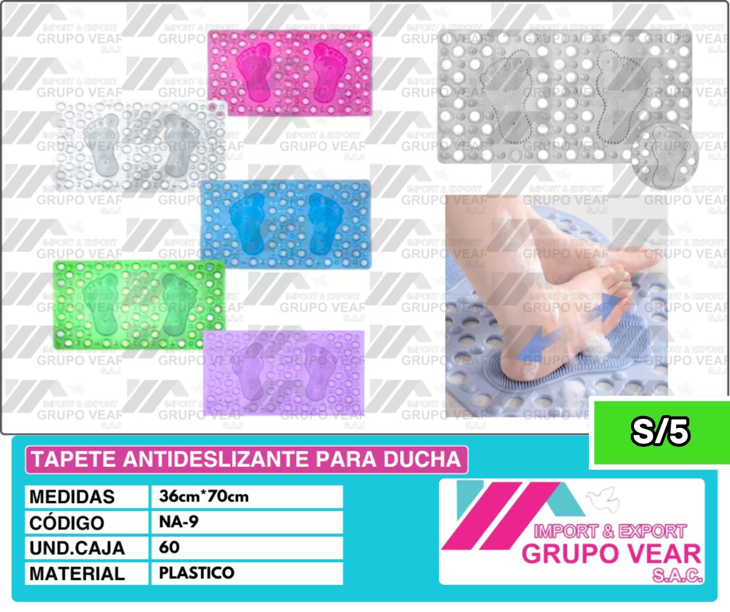 TAPETE ANTIDESLIZANTE PARA DUCHA "C" (60 UNIDADES)