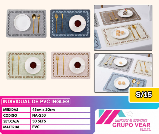 INDIVIDUAL DE PVC INGLES (50 SETS)