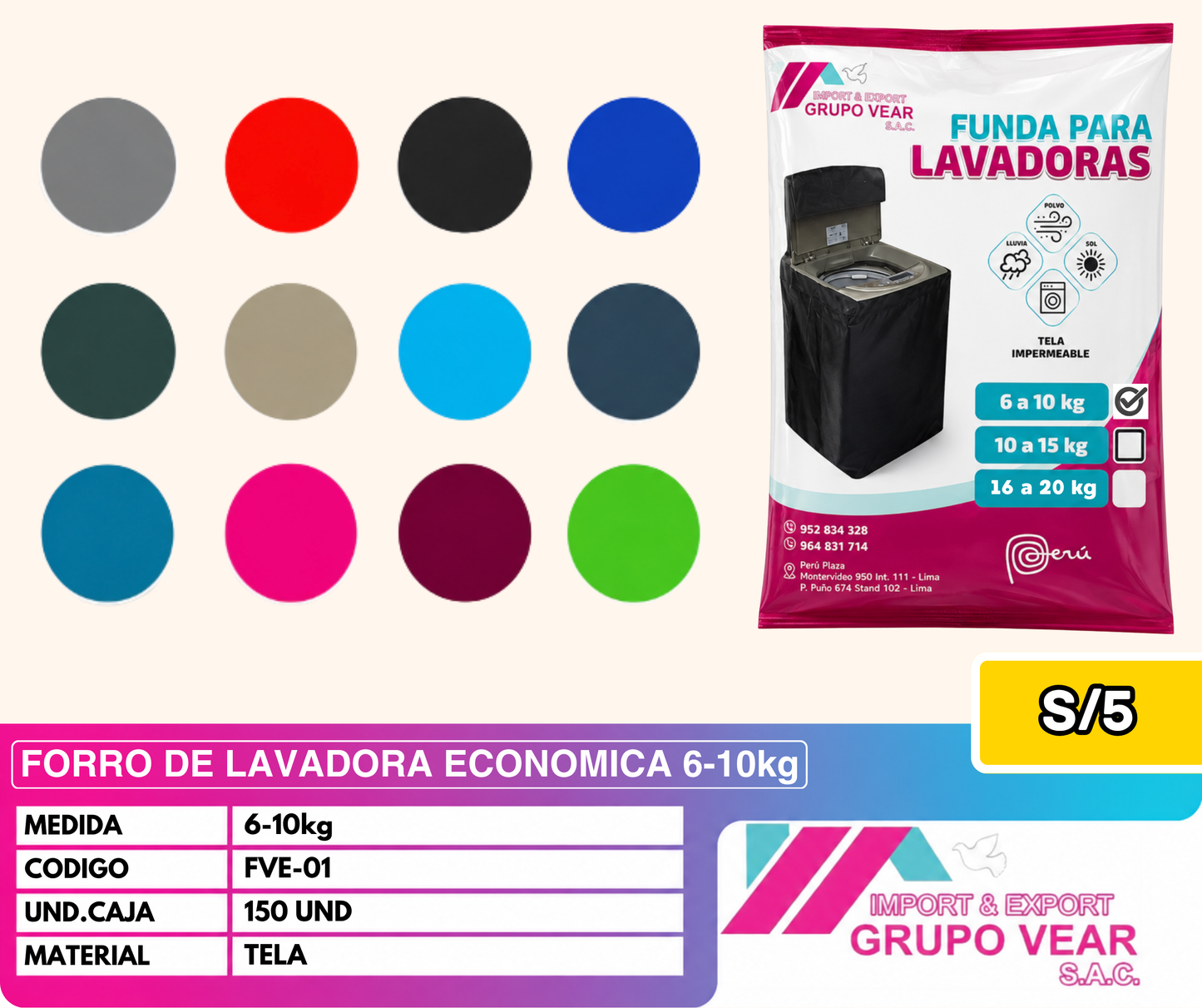 FORRO DE LAVADORA ECONÓMICA 6-10KG
