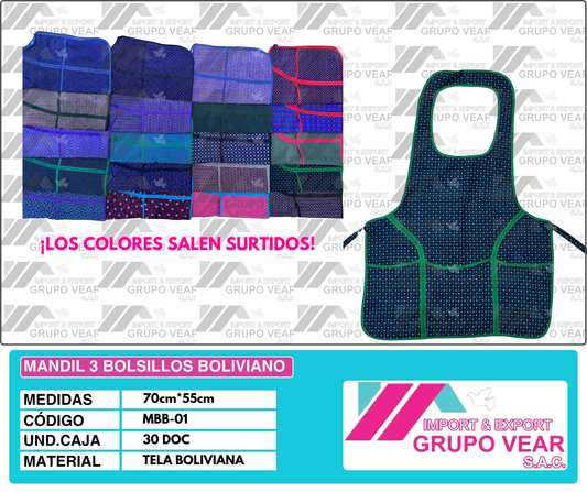 MANDIL 3 BOLSILLOS BOLIVIANO (30 DOC)