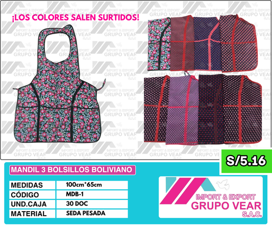 MANDIL 3 BOLSILLOS BOLIVIANO (30 DOC)