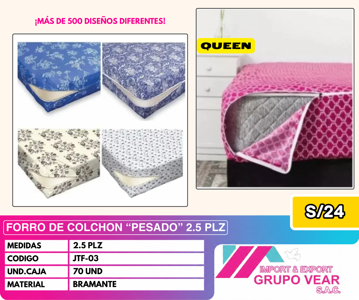 FORRO DE COLCHON “PESADO” 2 ½  PLAZAS (70 UND)