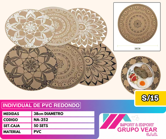INDIVIDUAL DE PVC REDONDO (50 SETS)