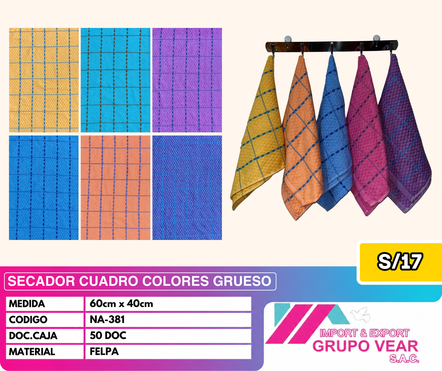 SECADOR CUADRO COLORES GRUESO (50 DOCENAS)