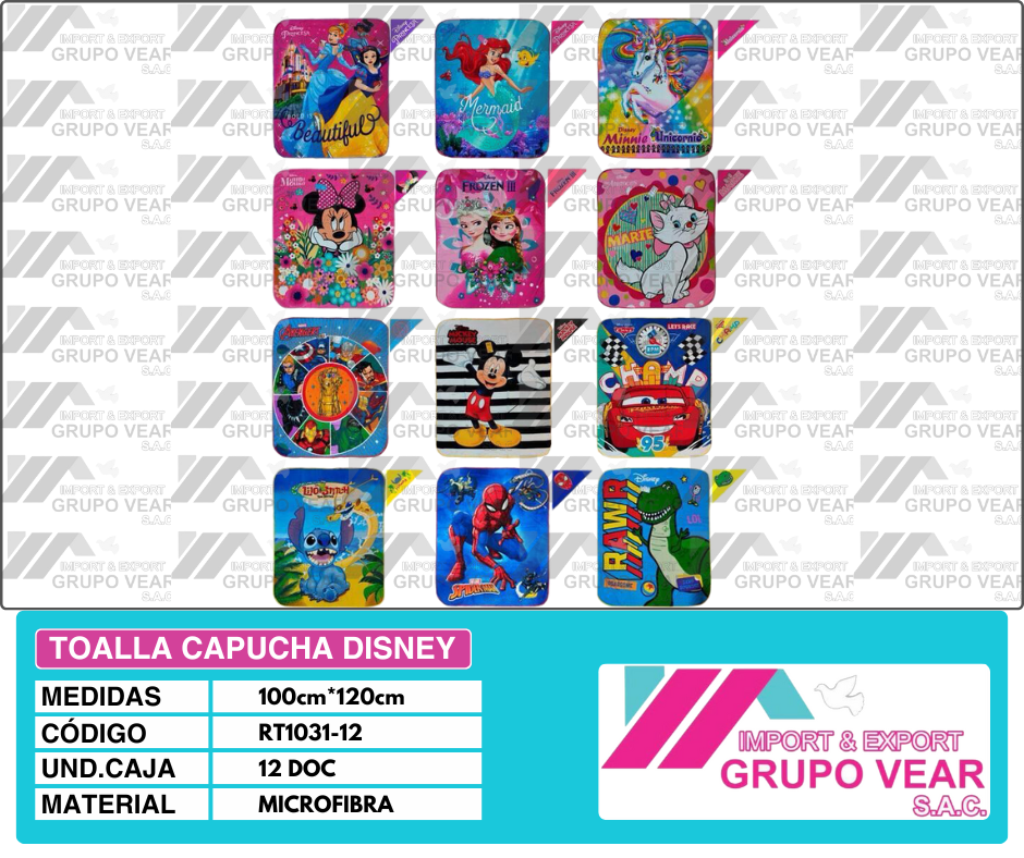 TOALLA CAPUCHA DISNEY (12 DOCENAS)
