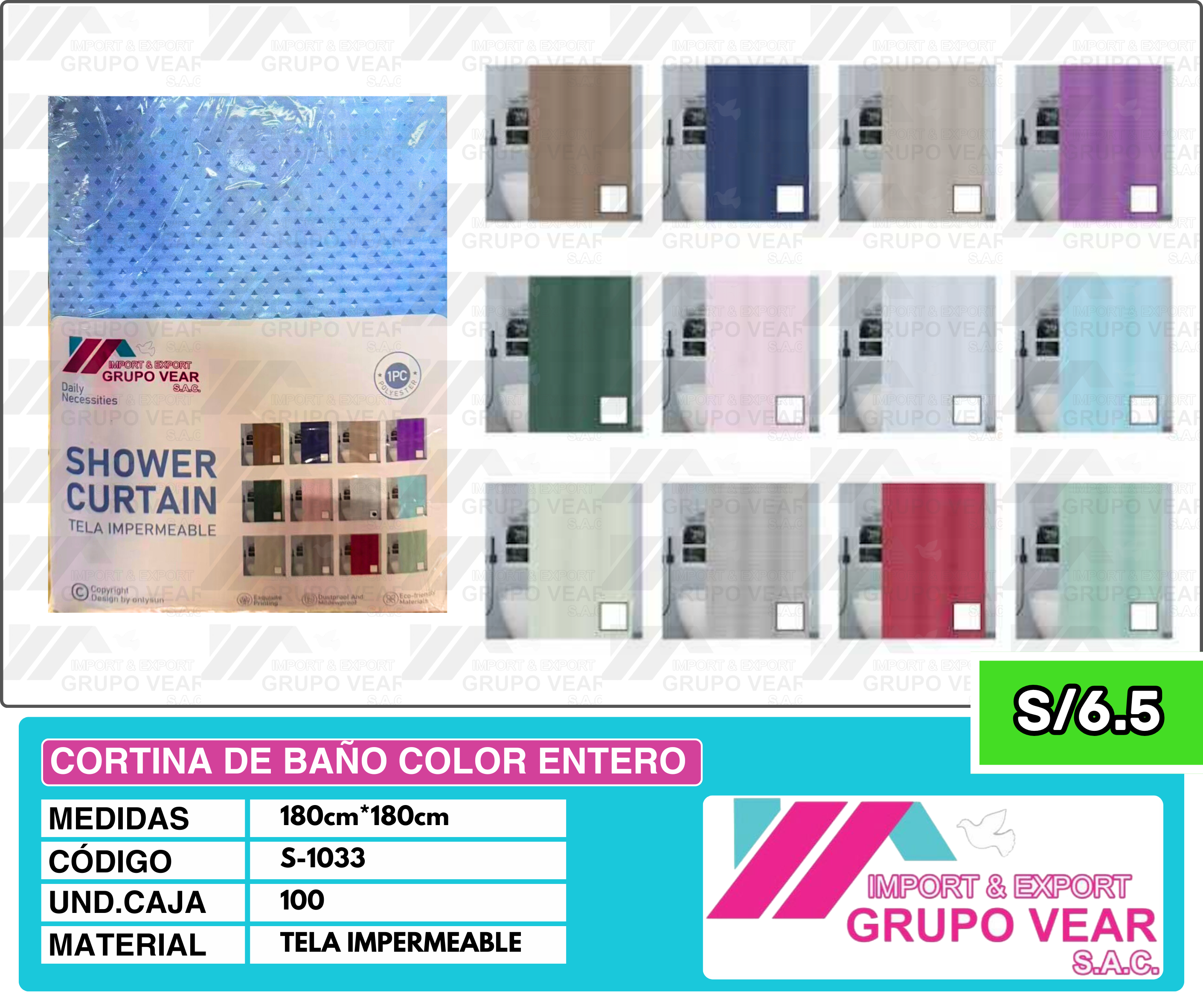 CORTINA DE BAÑO COLOR ENTERO (100UND)