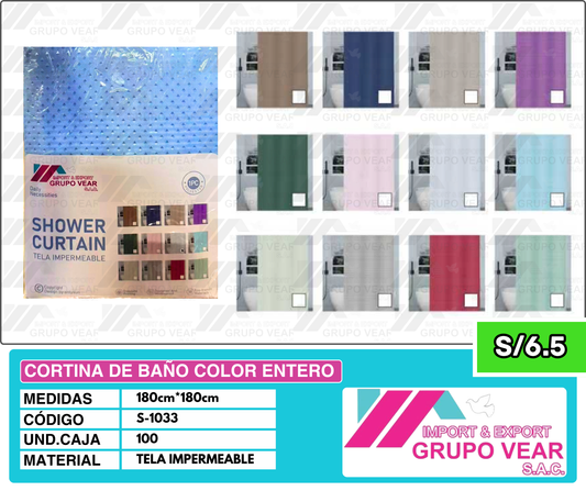 CORTINA DE BAÑO COLOR ENTERO (100UND)