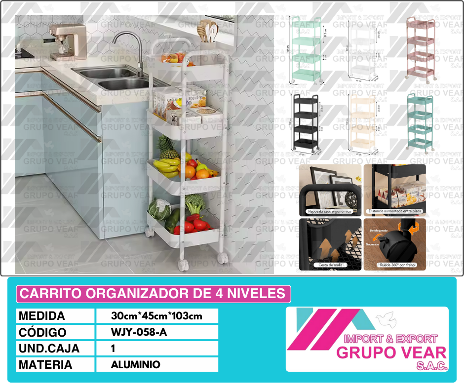 CARRITO ORGANIZADOR DE 4 NIVELES (1 UNIDAD)