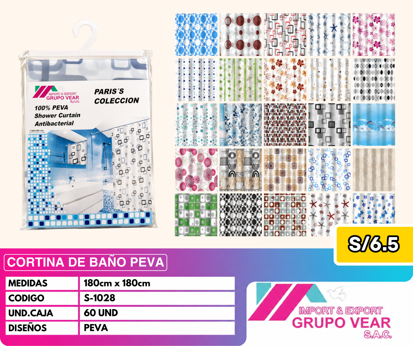 CORTINA DE BAÑO PEVA (60 UND)