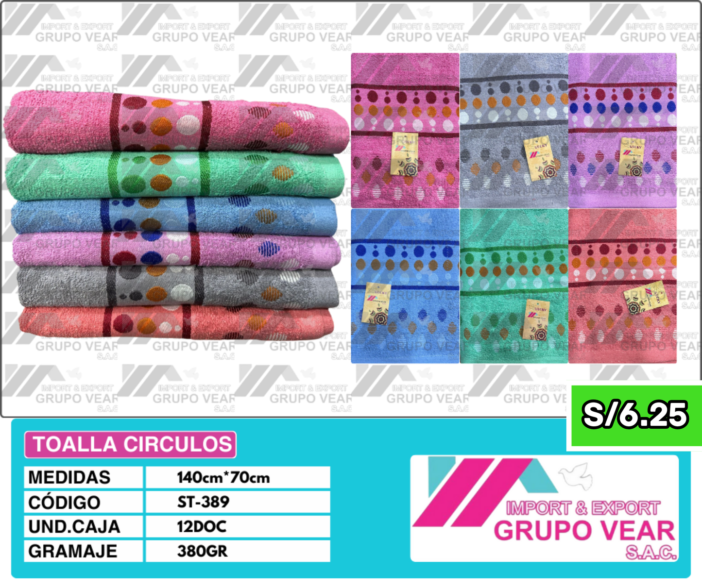 TOALLA ECONOMICA CIRCULOS (12 DOCENAS)