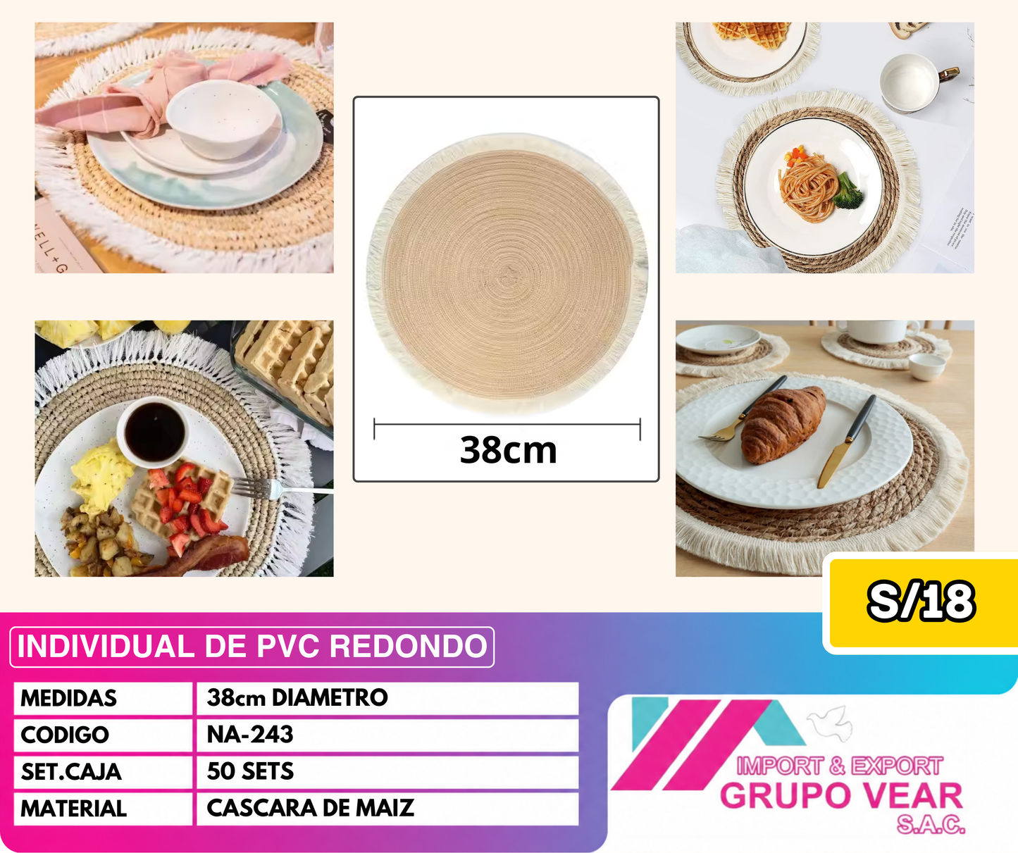 INDIVIDUAL DE BAMBÚ REDONDO (50 SETS)