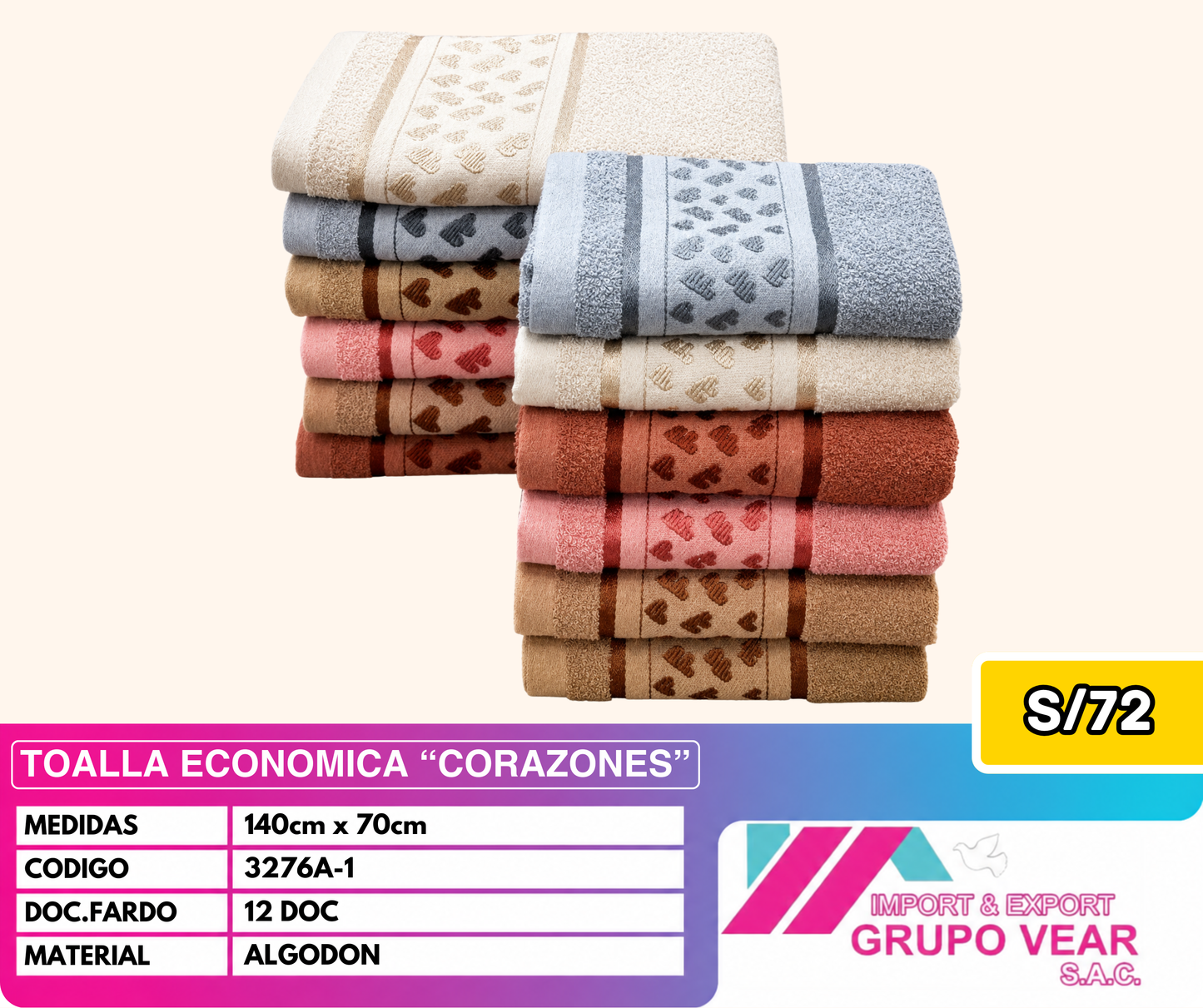 TOALLA ECONOMICA CORAZONES (12DOC)