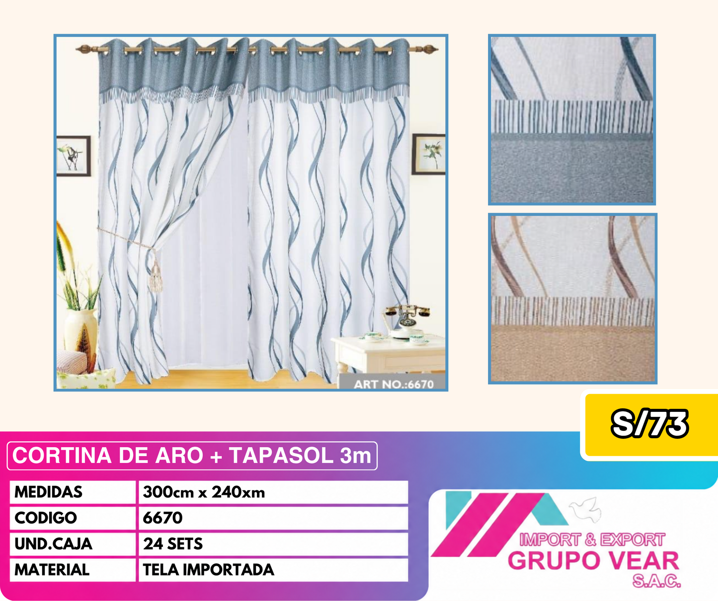 CORTINA DE ARO + TAPASOL 3MTS (24 SETS)