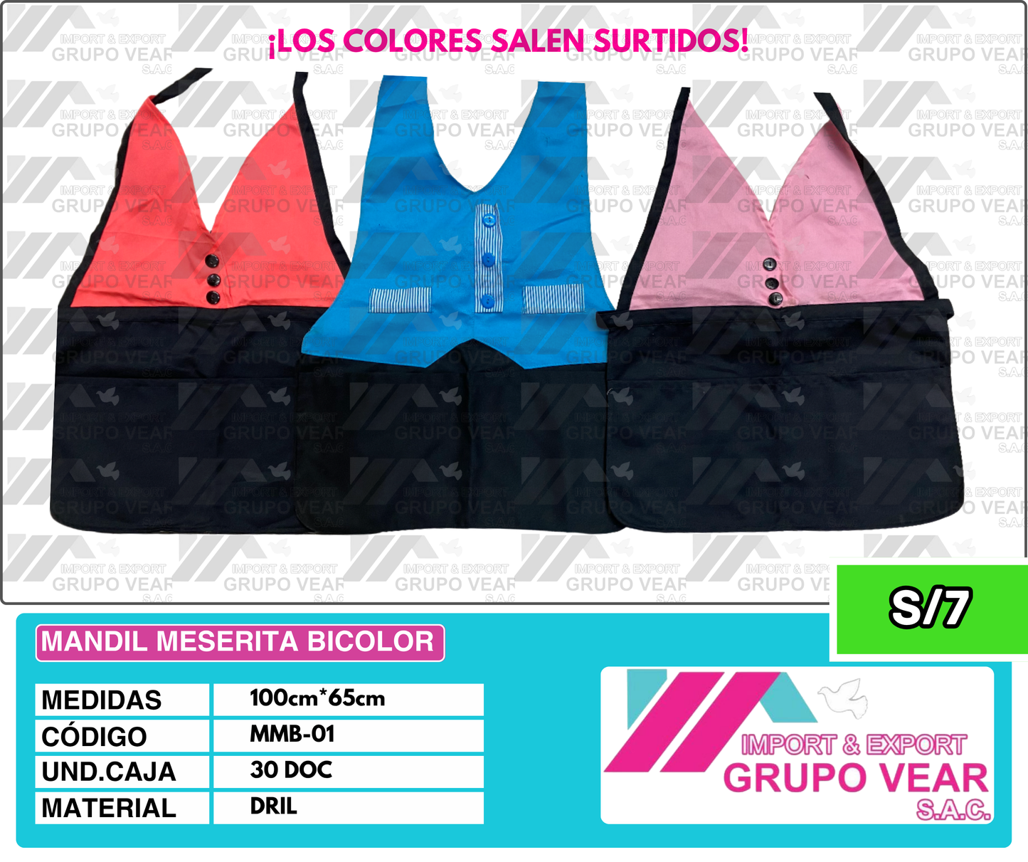 MANDIL MESERITA BICOLOR (30 DOC)