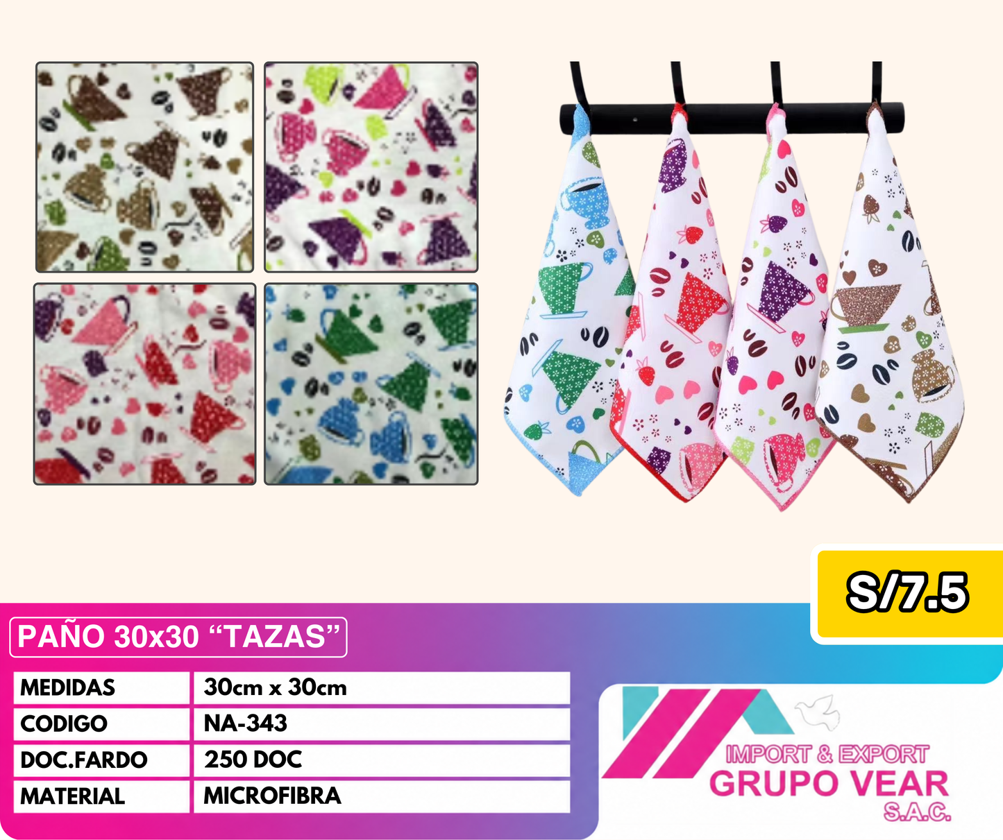 PAÑITOS 30X30 "TAZAS" (250 DOC)