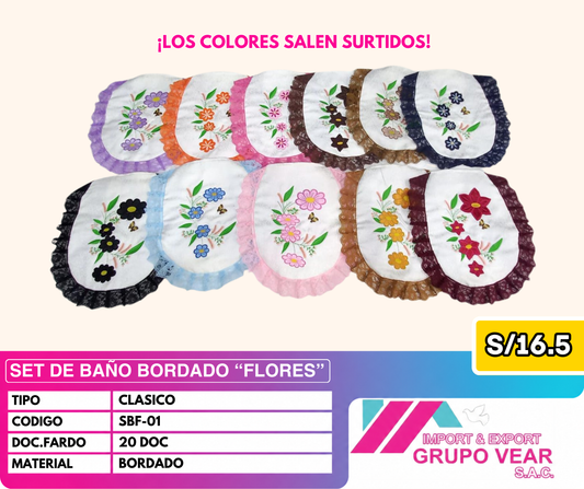 SET DE BAÑO BORDADO FORMA DE "FLORES" (20 DOC)