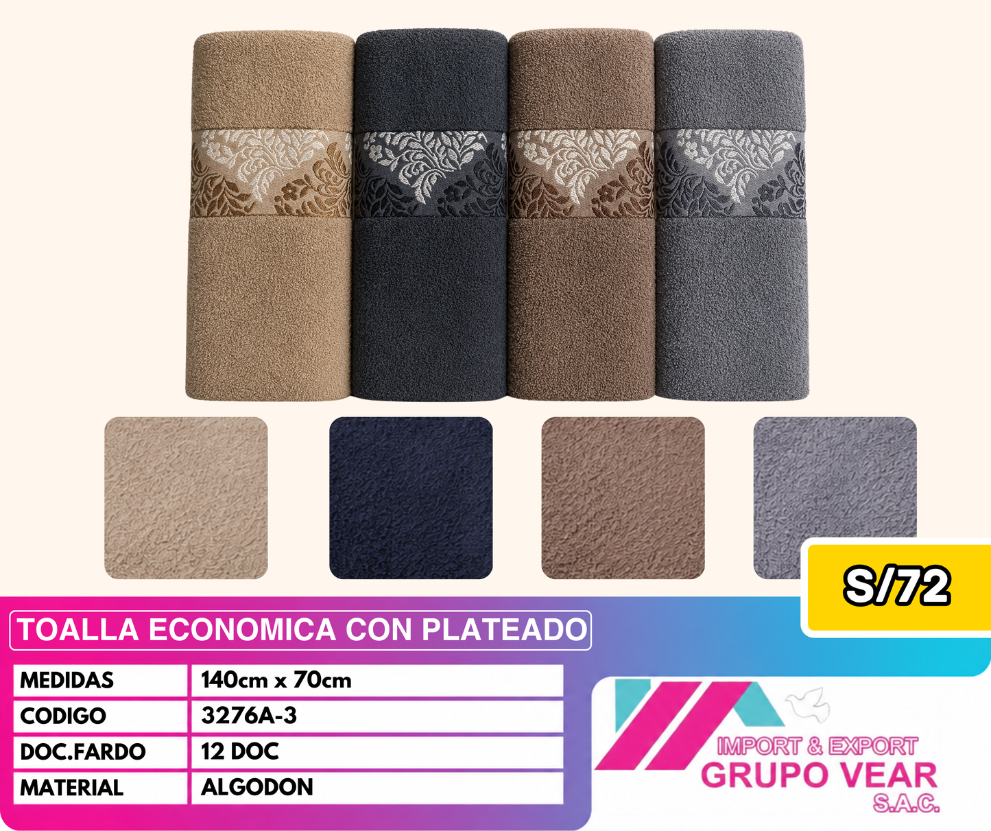 TOALLA ECONOMICA CON PLATEADO (12DOC)