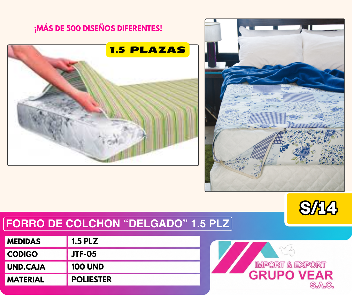 FORRO DE COLCHON “DELGADO” 1 ½ PLAZAS (100 UND)