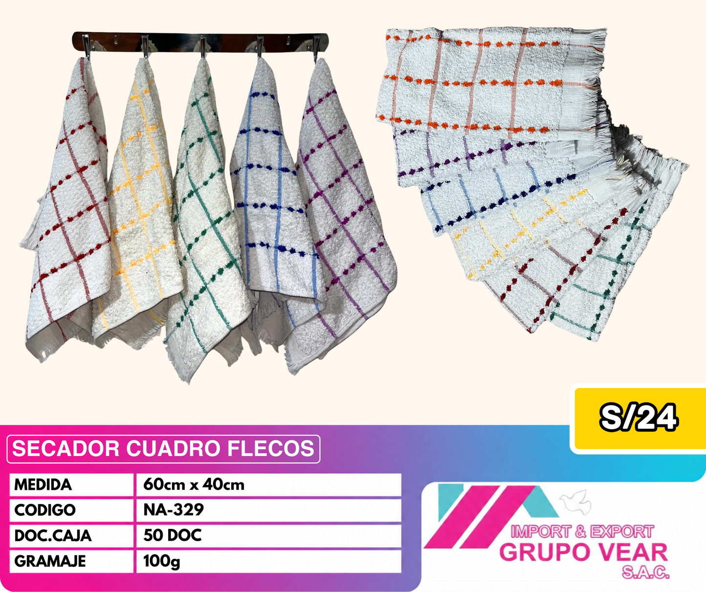 SECADOR CUADRO FLECOS (50 DOCENAS)