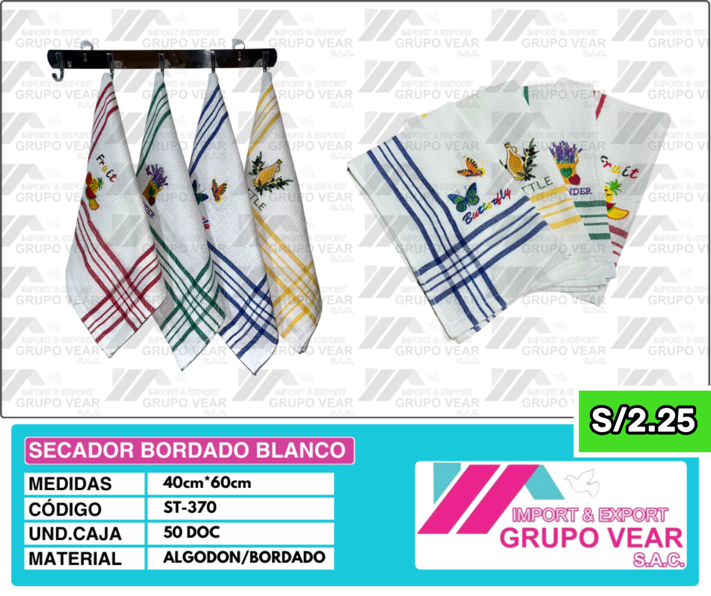 SECADOR BORDADO BLANCO (50 DOCENAS)