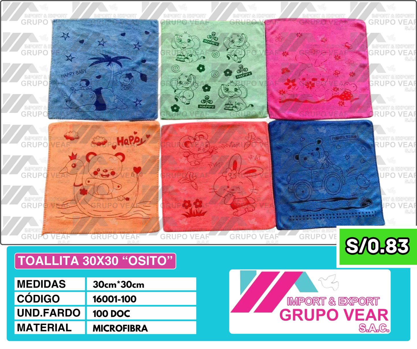 TOALLITA 30X30 “OSITO” (100 DOC)