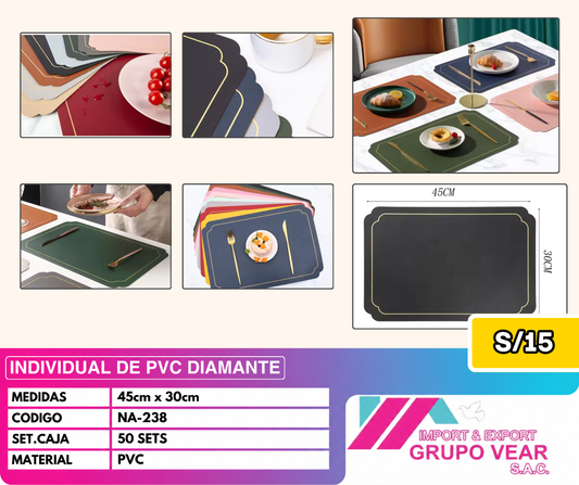 INDIVIDUAL DE PVC DIAMANTE (50 SETS)