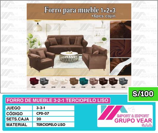FORRO DE MUEBLE 3-2-1 TERCIOPELO LISO (20SETS)