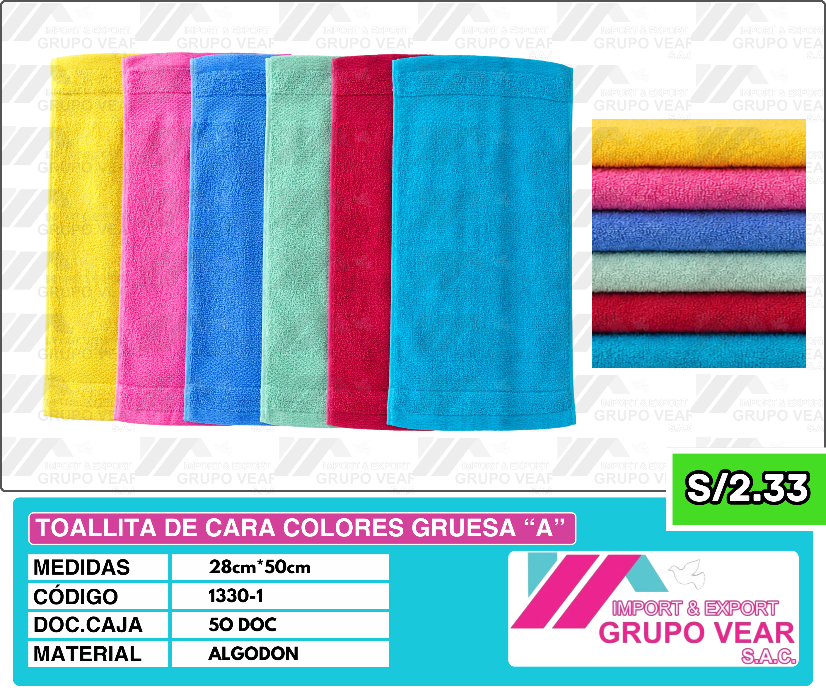 TOALLITA DE CARA COLORES GRUESA "A" (30DOC)