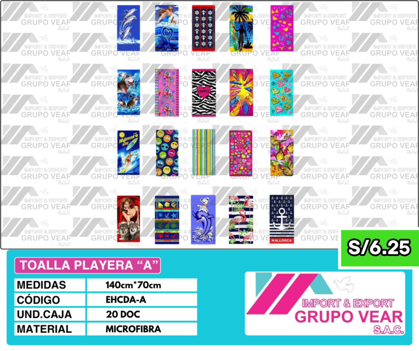 TOALLA PLAYERA MICROFIBRA (20 DOCENAS)