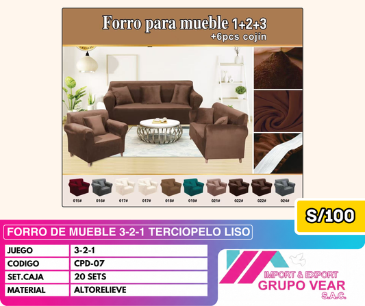 FORRO DE MUEBLE 3-2-1 TERCIOPELO LISO (20SETS)
