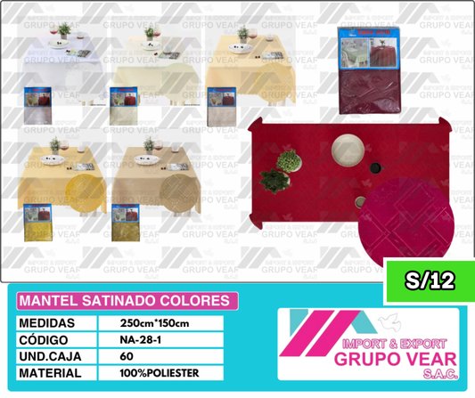 MANTEL SATINADO COLORES (60 UNIDADES)