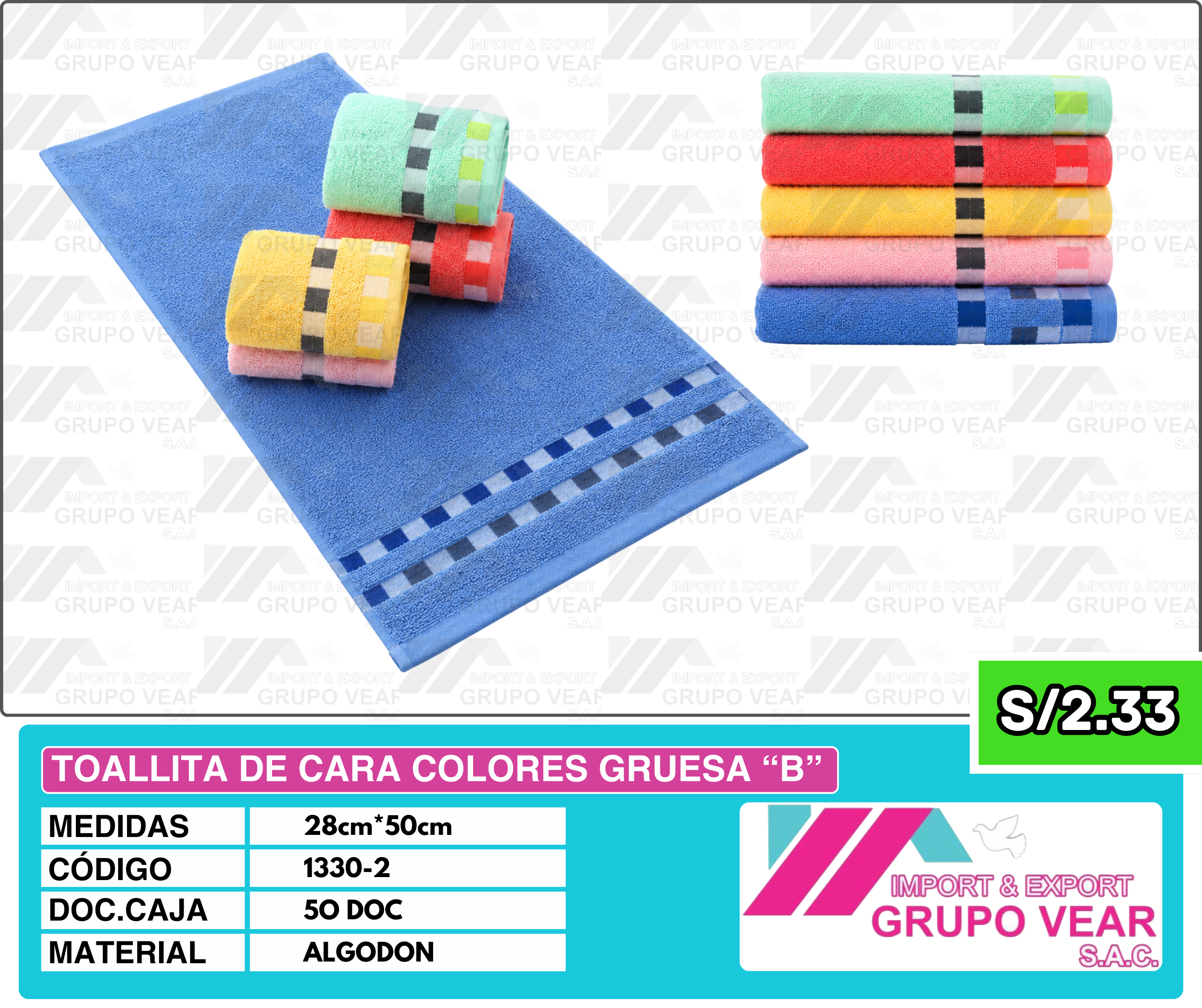 TOALLITA DE CARA COLORES GRUESA "B" (30DOC)