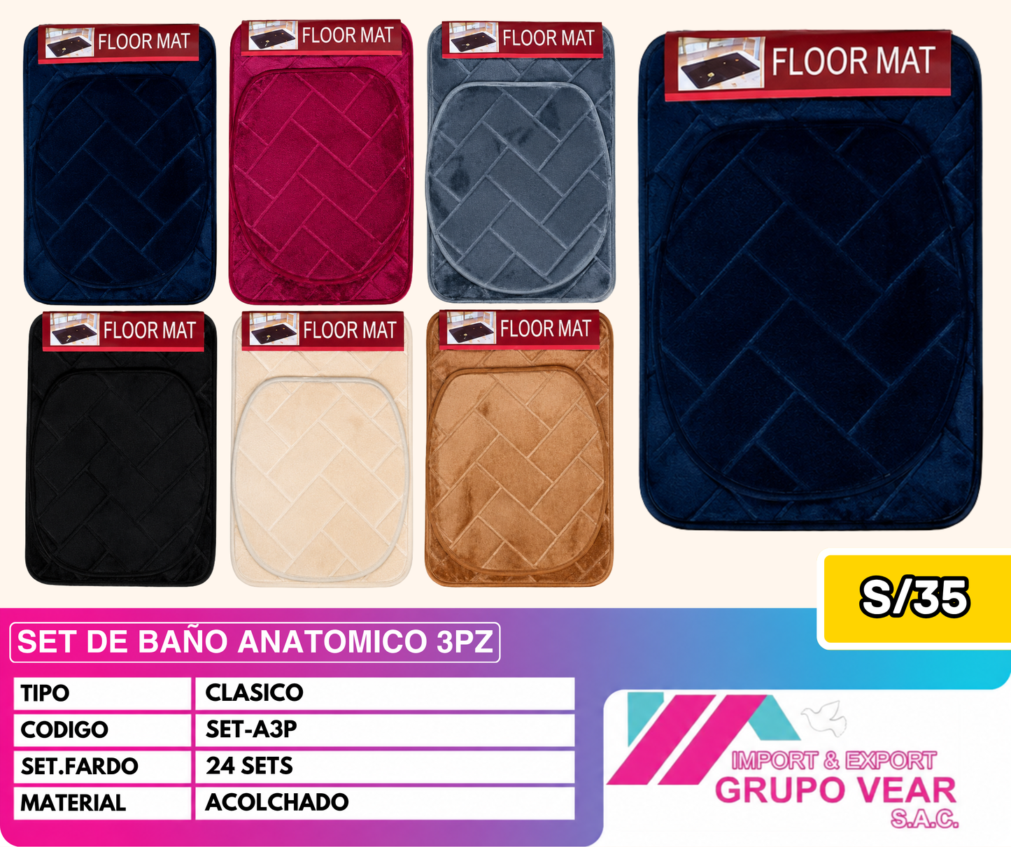 SET DE BAÑO ANATÓMICO 3PZ (24 SETS)