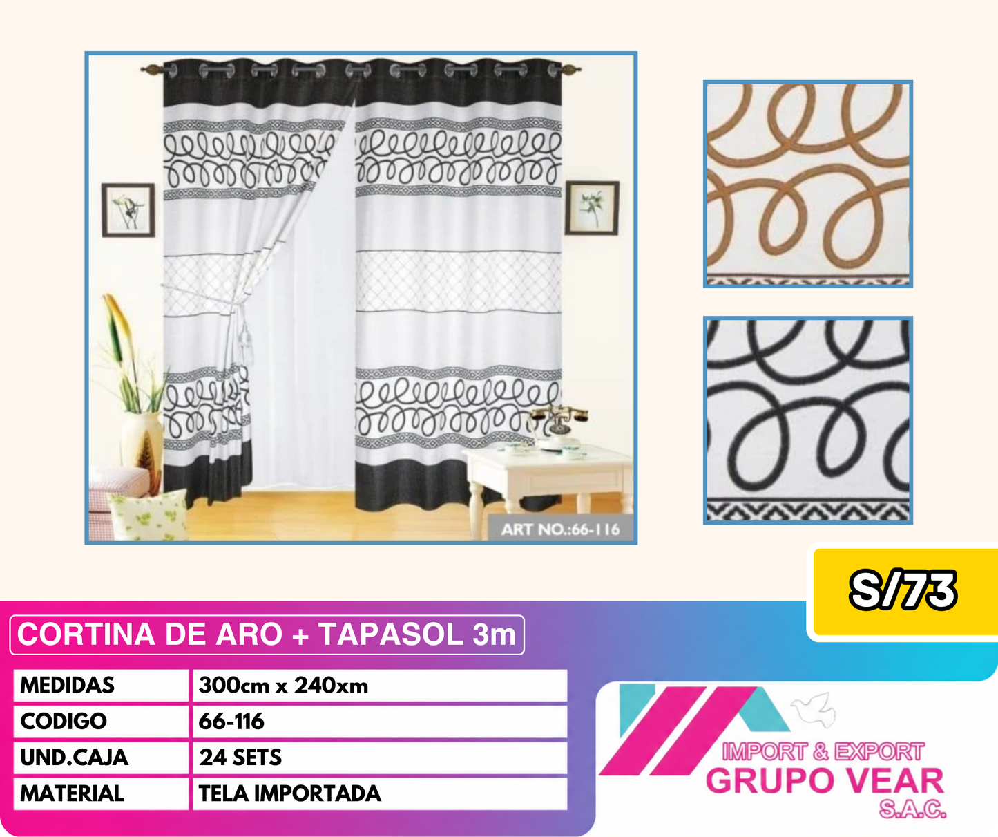 CORTINA DE ARO + TAPASOL 3MTS (24 SETS)