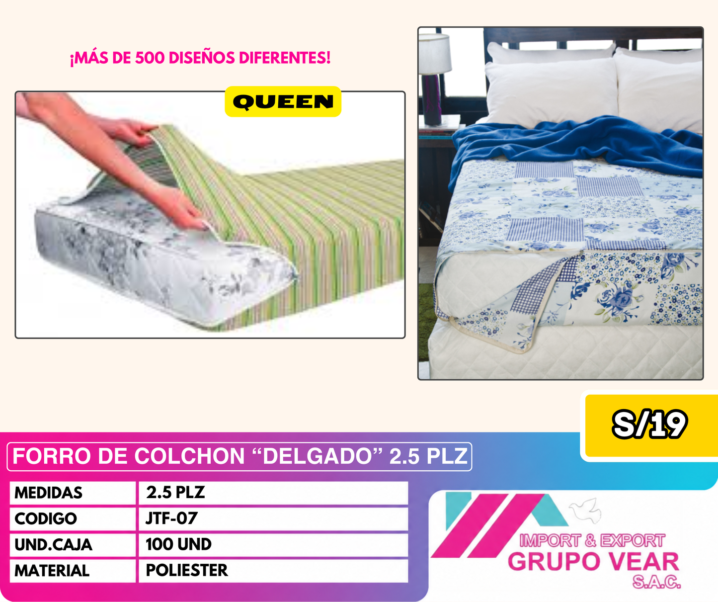 FORRO DE COLCHON “DELGADO” 2 ½ PLAZAS (100 UND)