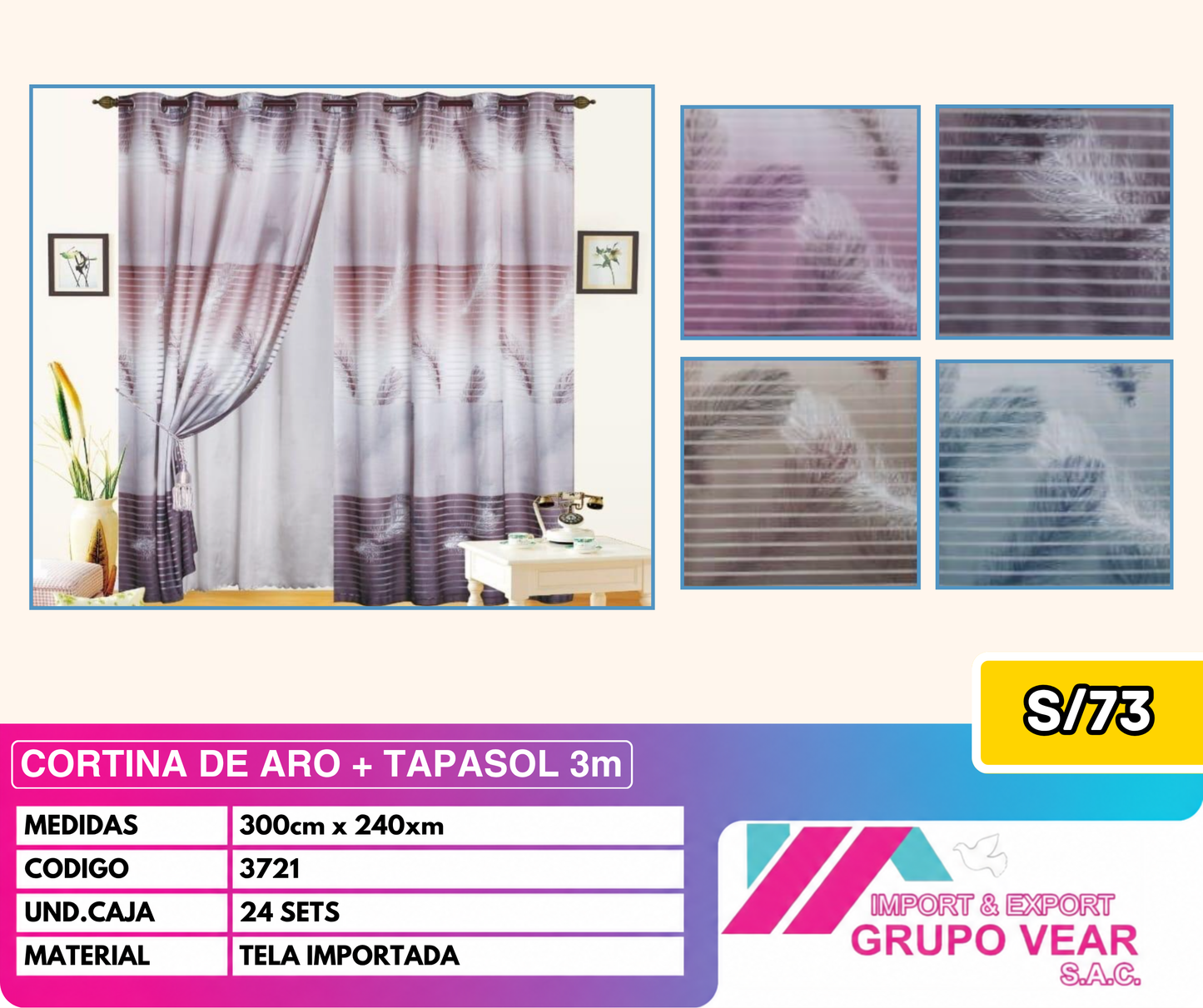 CORTINA DE ARO + TAPASOL 3MTS (24 SETS)