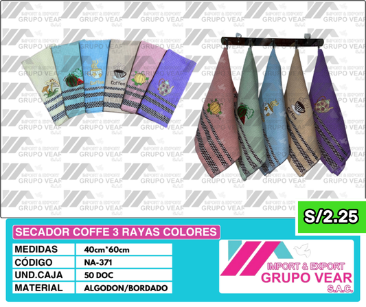SECADOR COFFE 3 RAYAS COLORES (50 DOCENAS)
