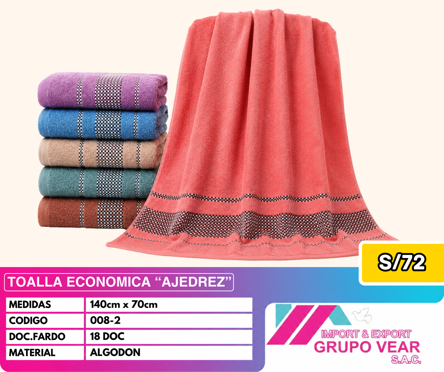 TOALLA ECONOMICA AJEDREZ (18DOC)