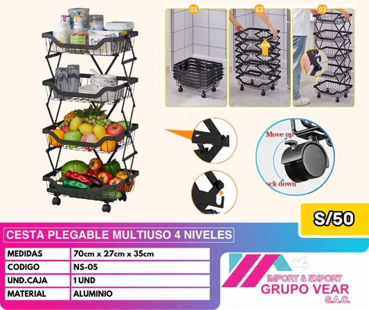 CESTA PLEGABLE MULTIUSO 4 NIVELES (1 UNIDAD)