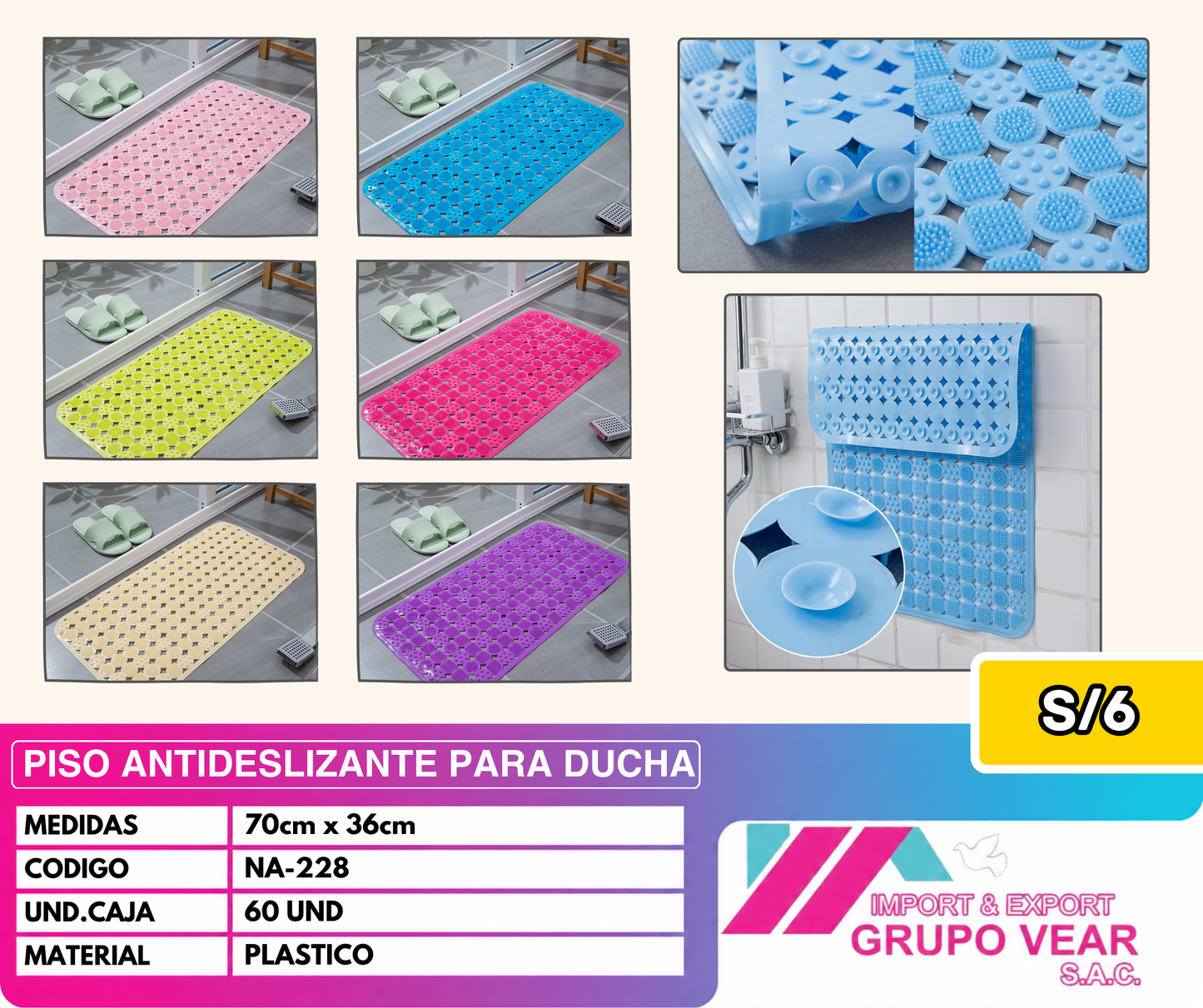 TAPETE ANTIDESLIZANTE PARA DUCHA "A" (60 UNIDADES)