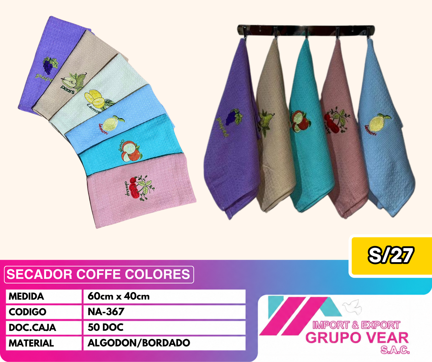 SECADOR COFFE COLORES (50 DOCENAS)