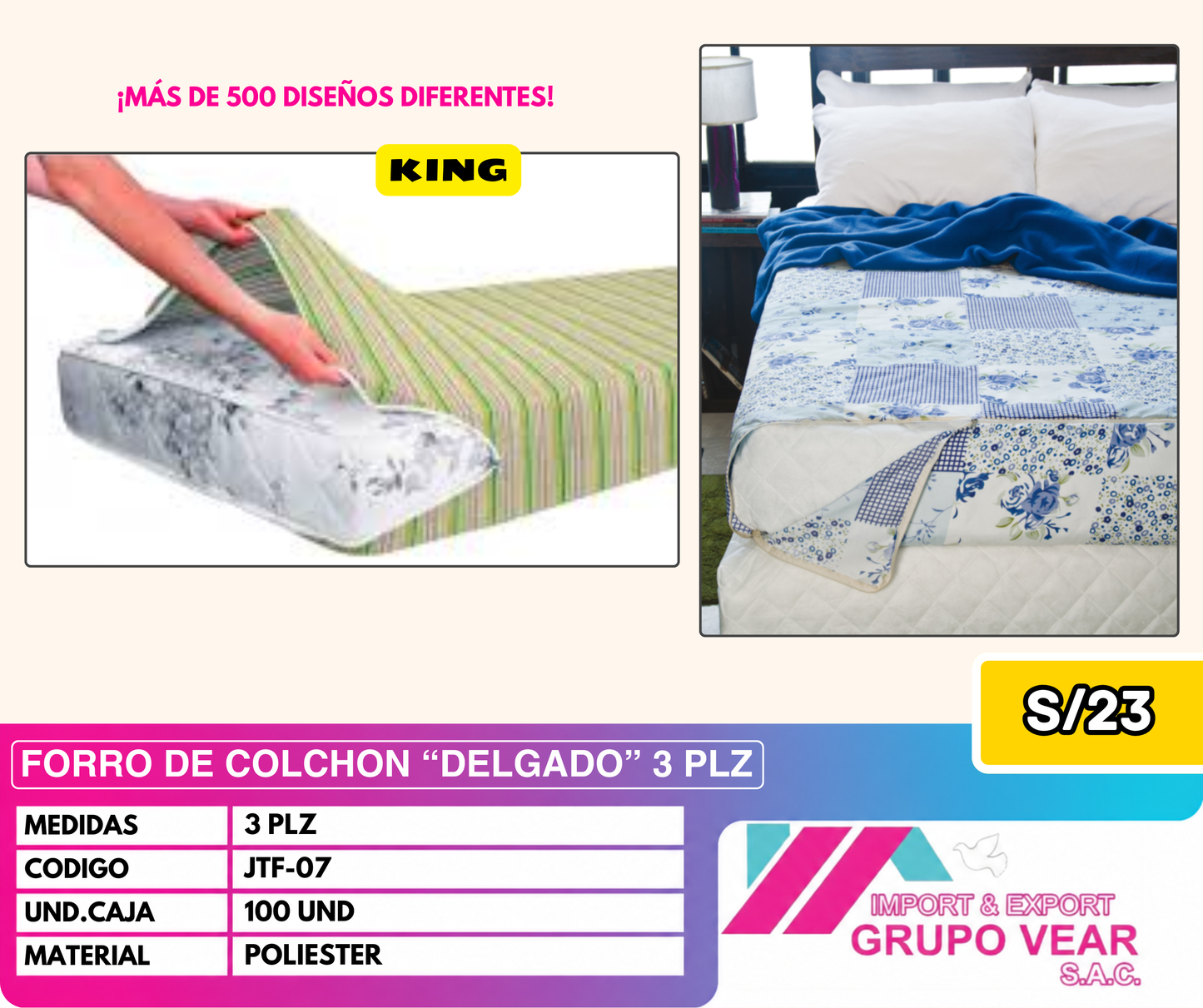FORRO DE COLCHON “DELGADO” 3 PLAZAS (100 UND)