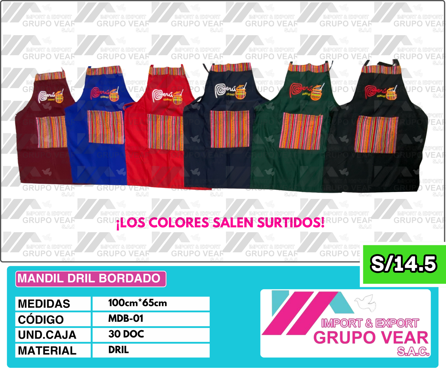 MANDIL DRIL BORDADO (30 DOC)